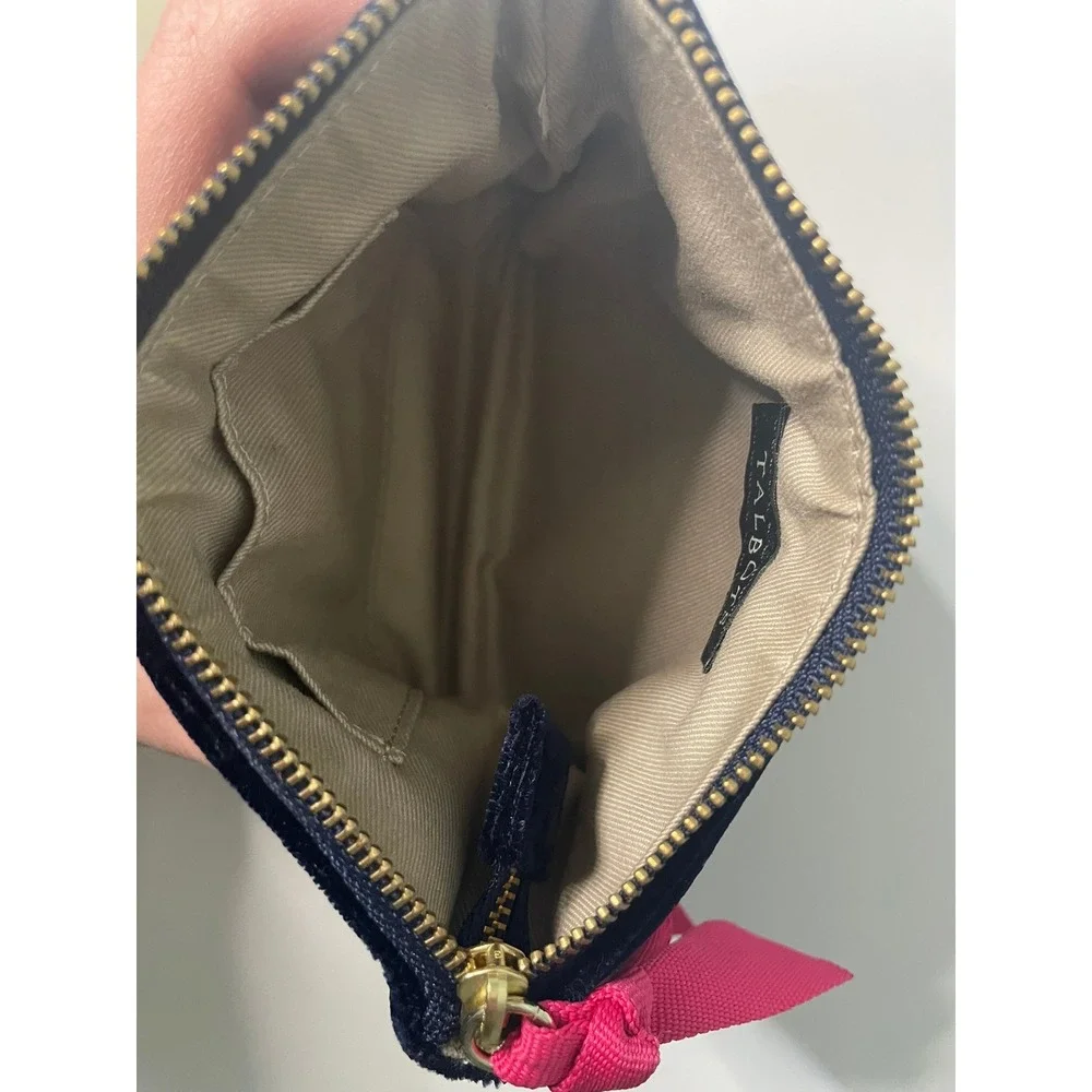 Talbots Coin Purse Pouch Women OS Navy Blue Excellent Velvet Holiday Wreath Bow